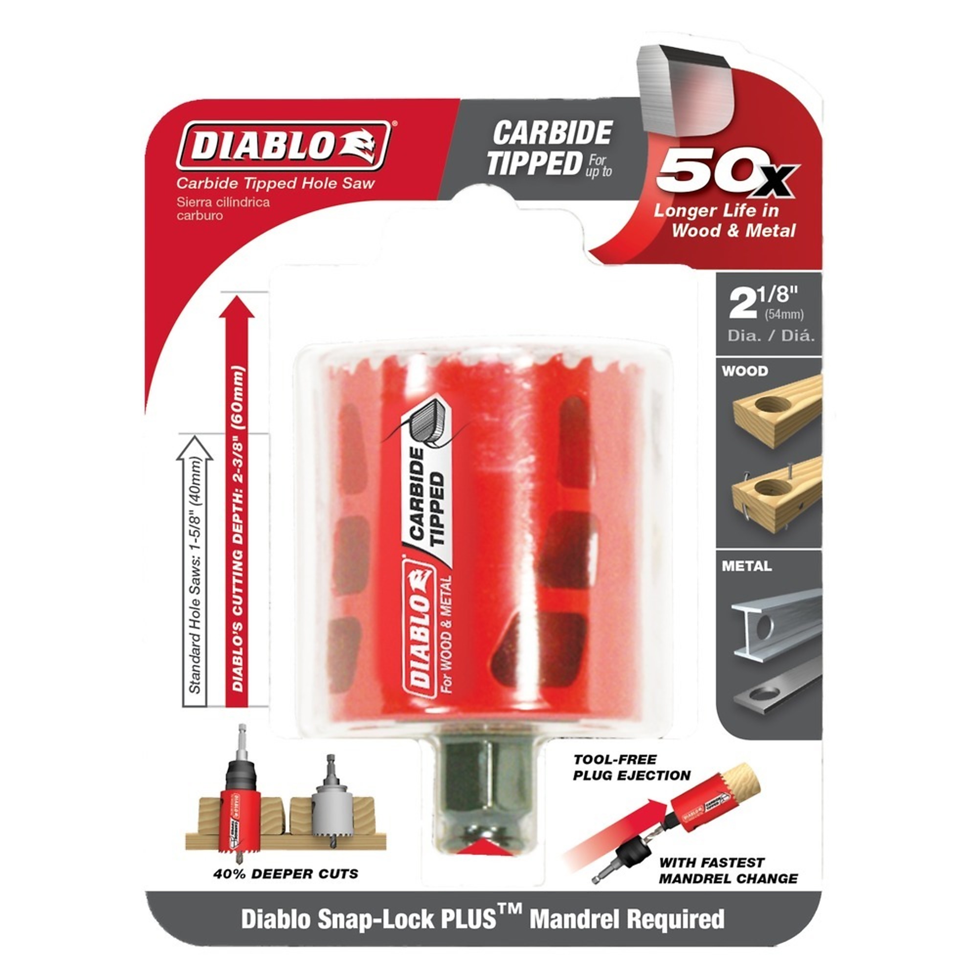 Diablo Tools, 2-1/8 Carbide-Tipped Wood Metal Holesaw, Included (qty.) 1, Model# DHS2125CT